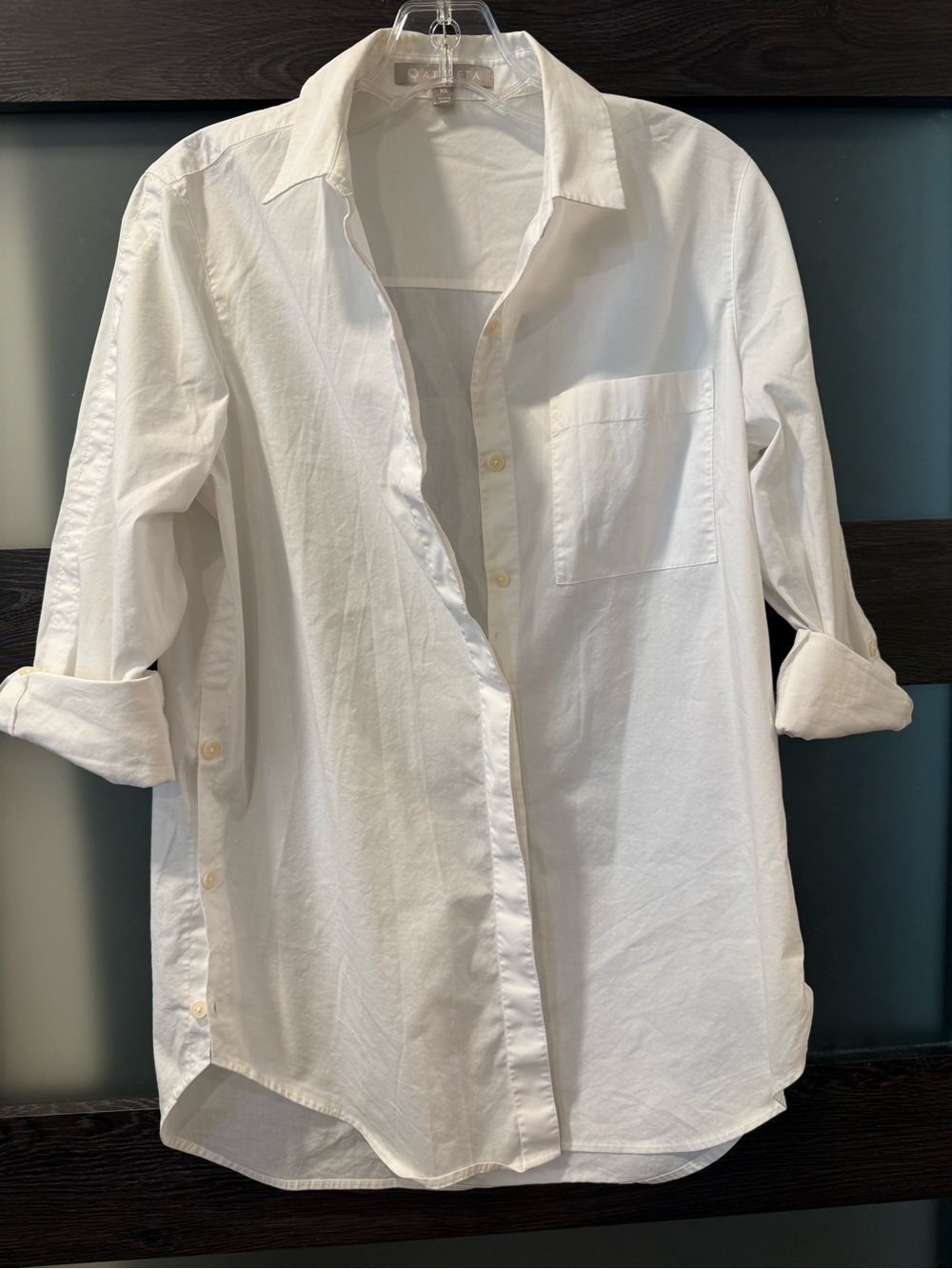 Athleta White Button Down Shirt Side Buttons 3 Button Sleeves